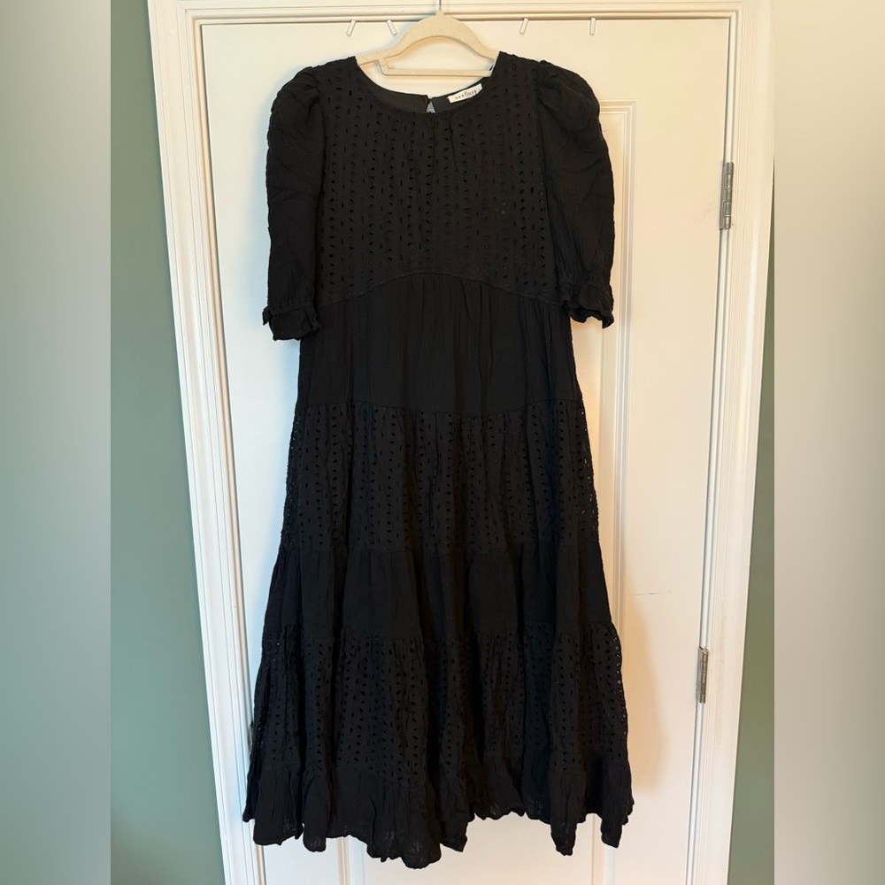 Neuflora Stella Dress - Black Eyelet Tiered Midi Dress NWT